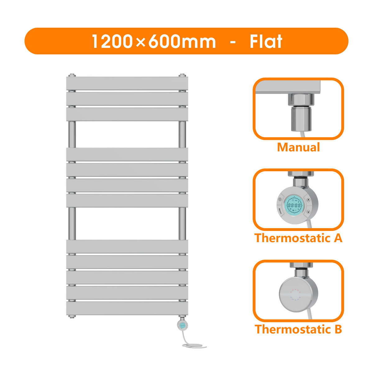 Straight Curved Flat Panel Chrome Heated Towel Rail Prefilled Electric Radiator