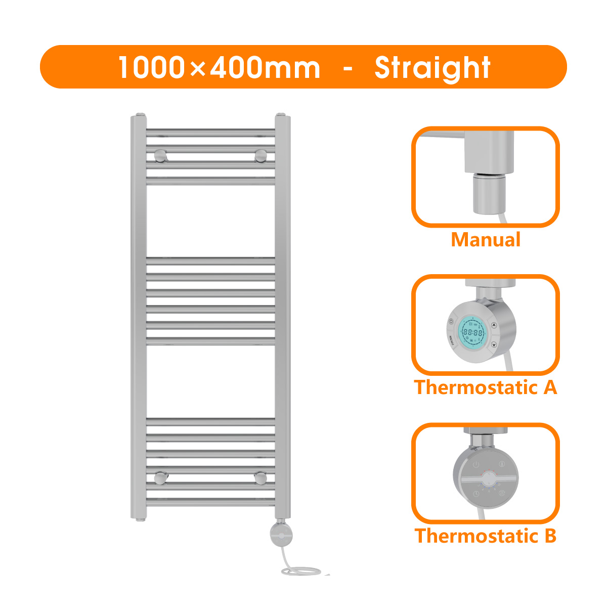 Straight Curved Flat Panel Chrome Heated Towel Rail Prefilled Electric Radiator