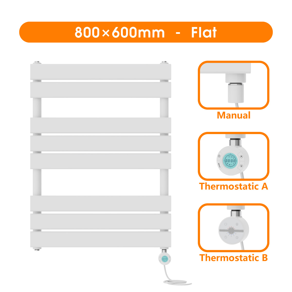 Prefilled Straight Curved Flat Panel Electric Heated Towel Rail Radiator White