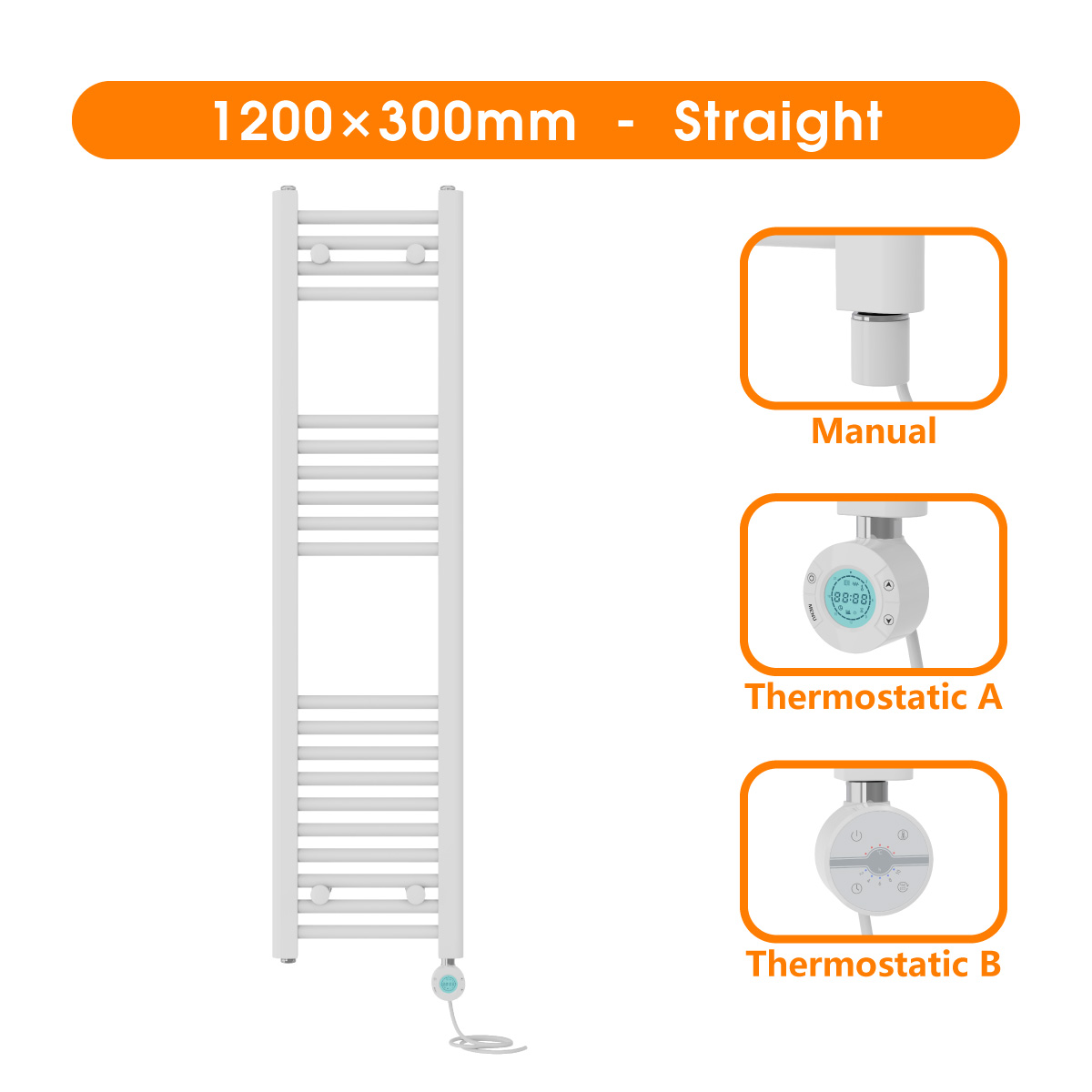 Prefilled Straight Curved Flat Panel Electric Heated Towel Rail Radiator White