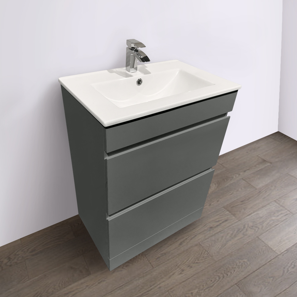 600 mm Bathroom Basin Sink Vanity Unit Gloss Grey Floor Standing
