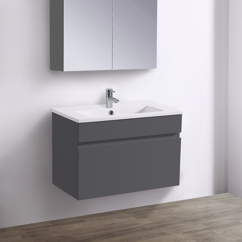 600 Mm Bathroom Basin Sink Vanity Unit Wall Hung Storage Gloss Grey Furniture Ebay 