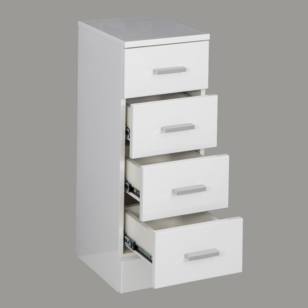 Bathroom 4 Drawer Storage Unit Modern Gloss White Cupboard 300