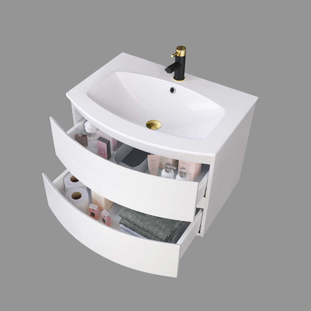 Bathroom D Shaped Vanity Unit 2 Drawer Wall Hung Storage 700mm