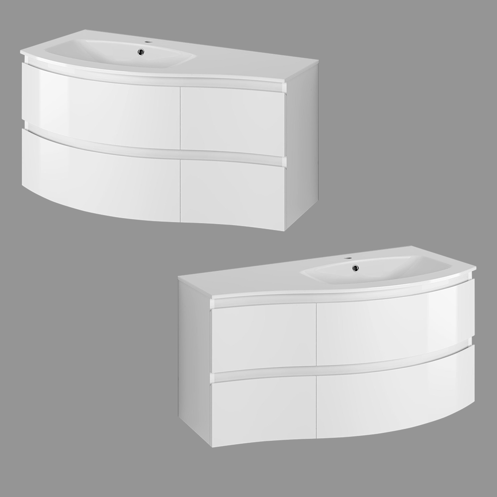 Bathroom Basin Vanity Unit 2 Drawer Cabinet Curved Furniture Left