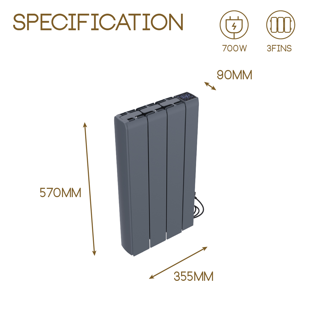 Electric Ceramic Portable Radiator Wall Mounted WIFI Control Heater Anthracite