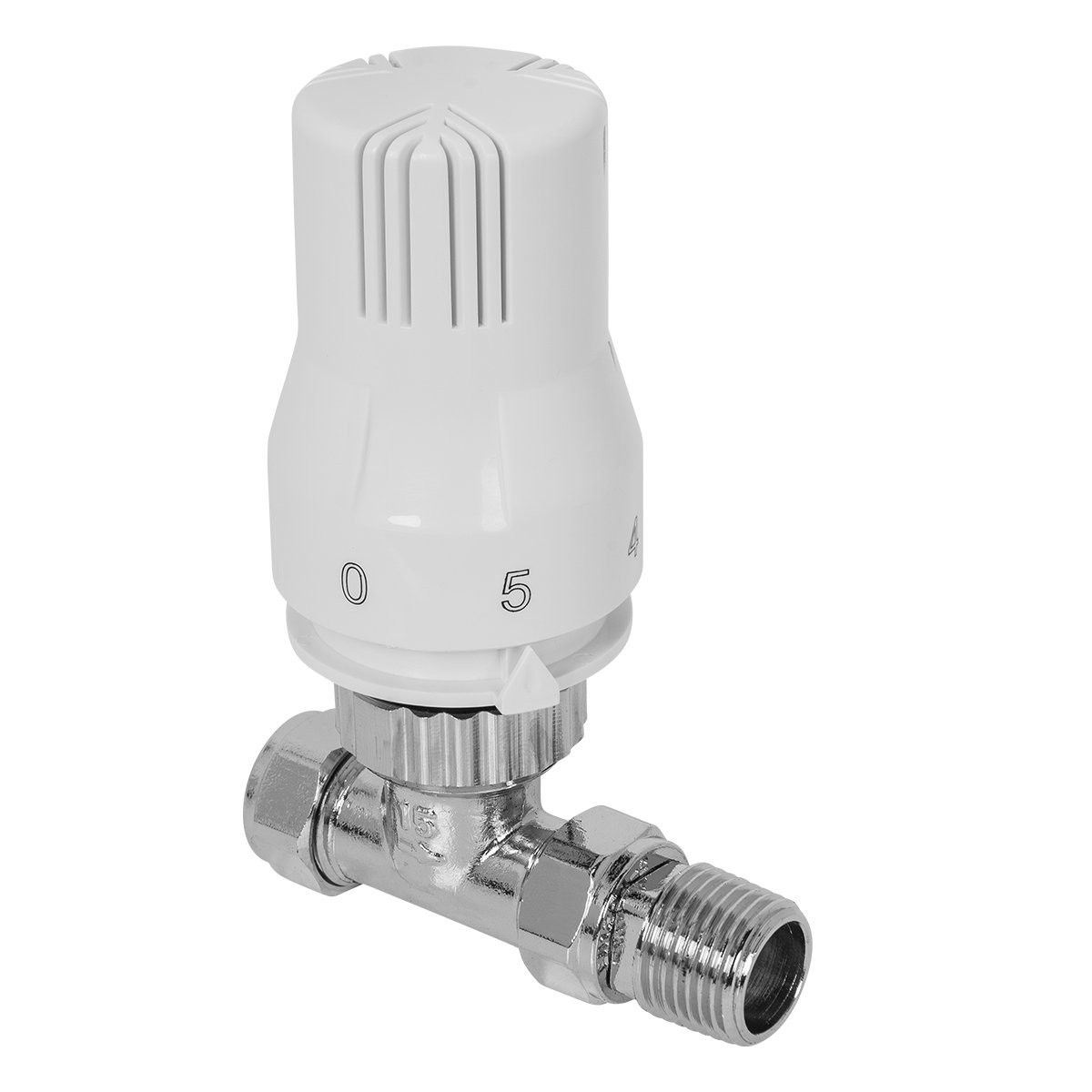 White Chrome Thermostatic Straight 15mm x 1/2" Heating Radiator Valve