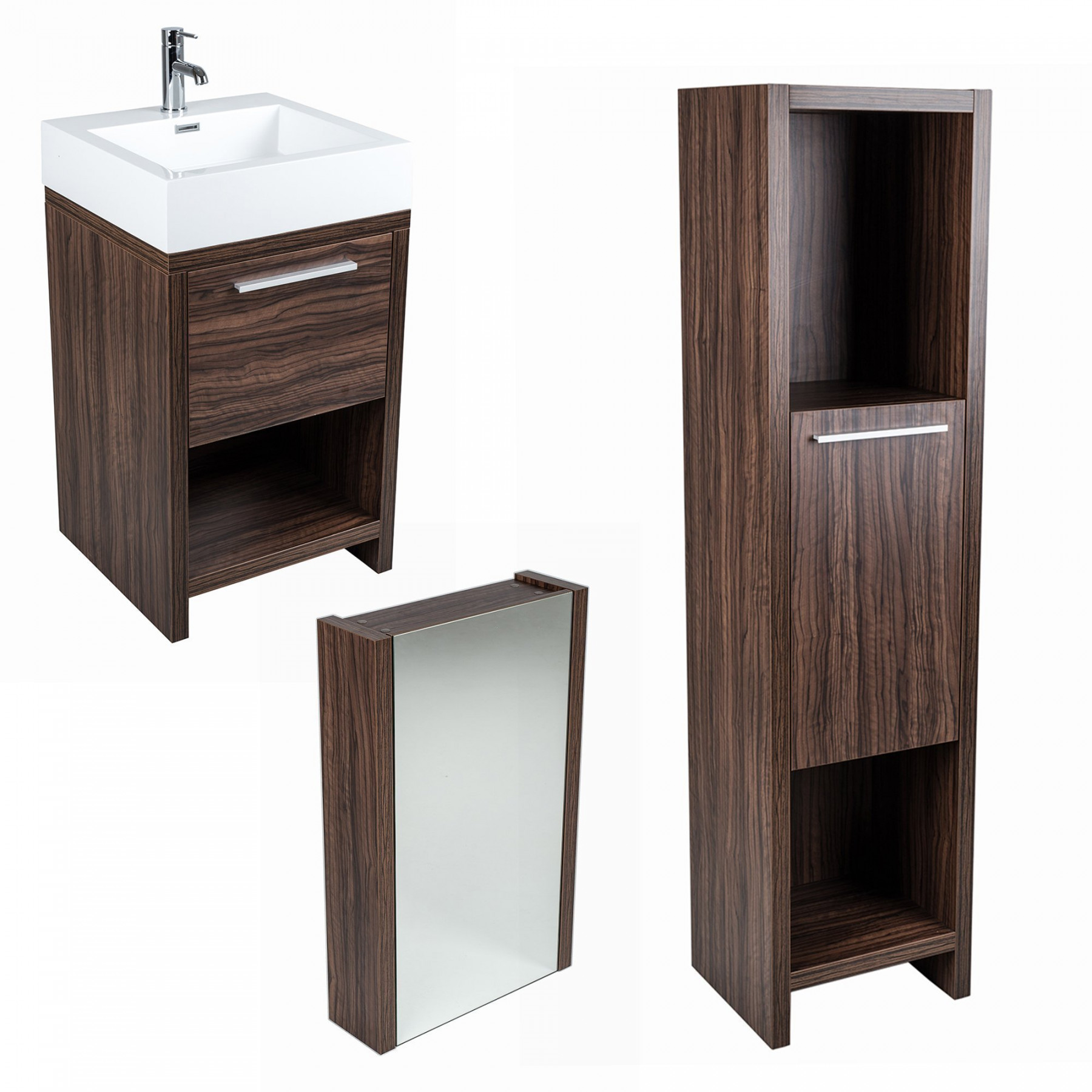 Walnut Bathroom Vanity Unit Basin Mirror Cabinet Tall Storage Suite Furniture Ebay