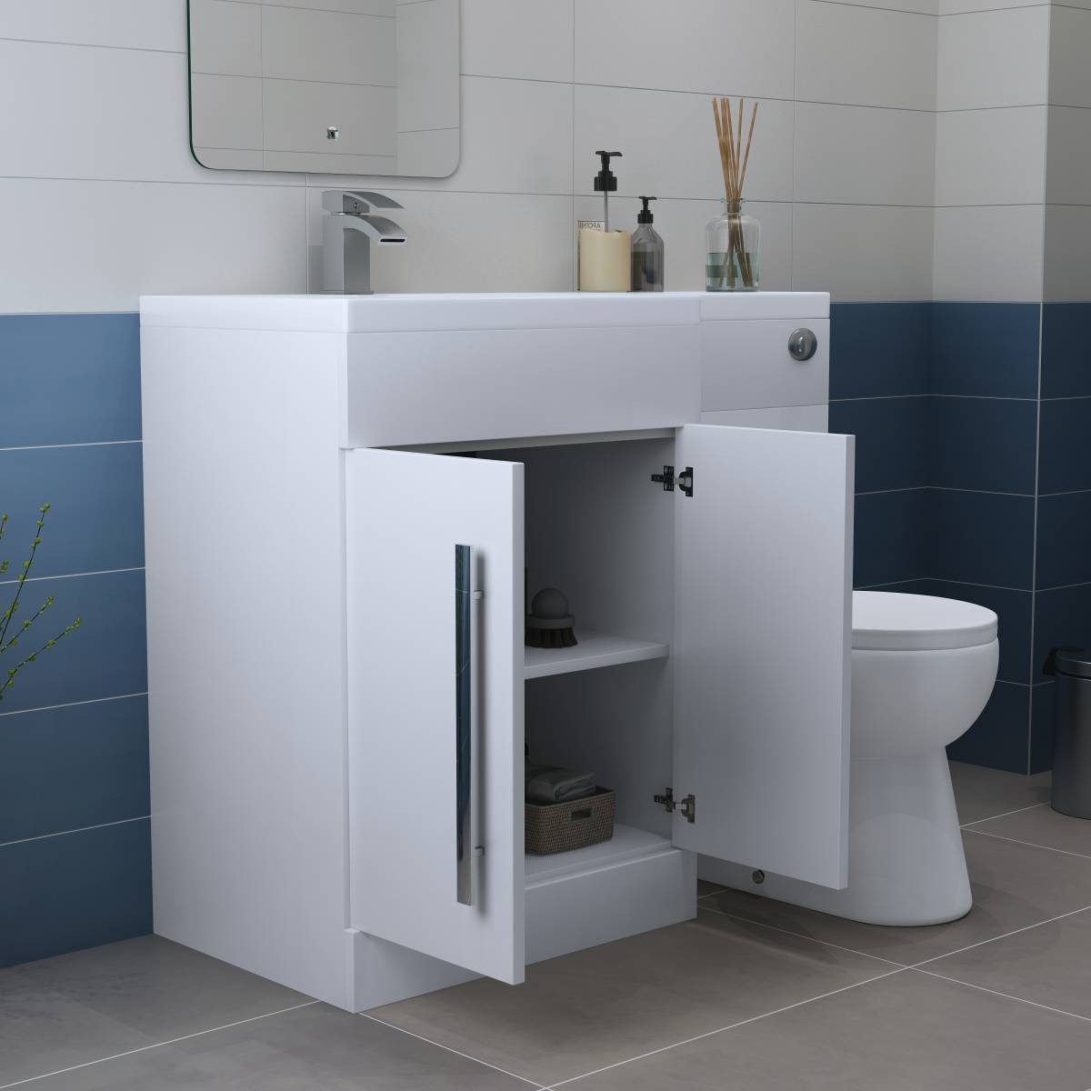 Bathroom Basin Sink Vanity Unit Back to Wall Toilet Suite 