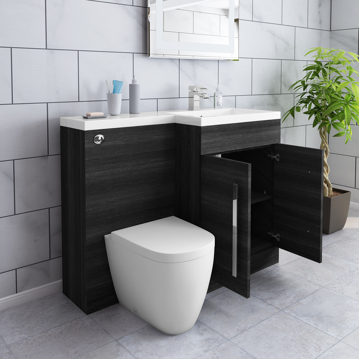 Bathroom Basin Vanity Unit Toilet Combined Furniture Tall Cabinet