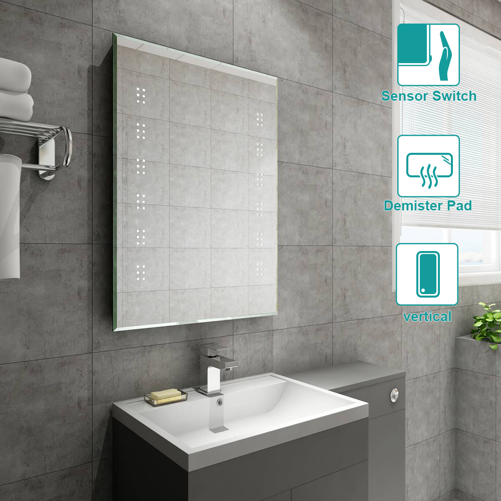 LED Illuminated Bathroom Mirror Light Demister Pad W/ Button Touch ...