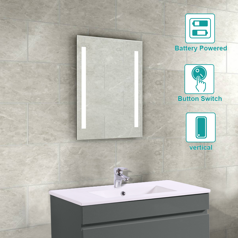 Bathroom Mirror LED Illuminated Rectangular Battery Powered Design 700 ...