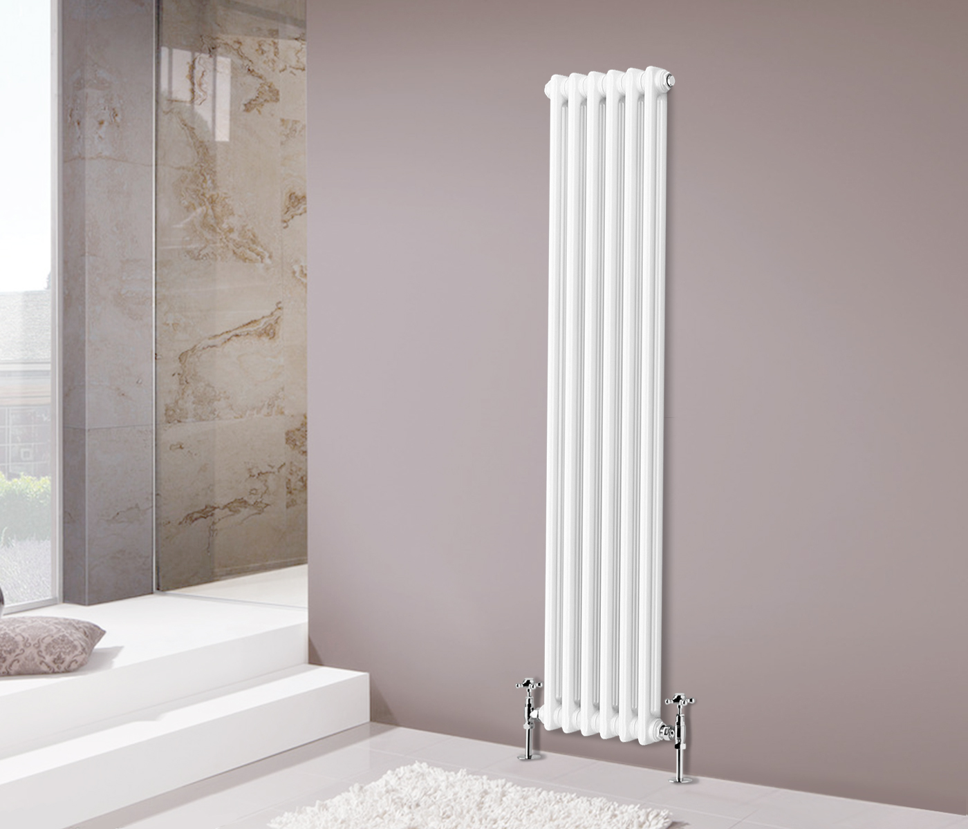 Traditional 2 Column Radiator Bathroom White Vertical Cast Iron Style