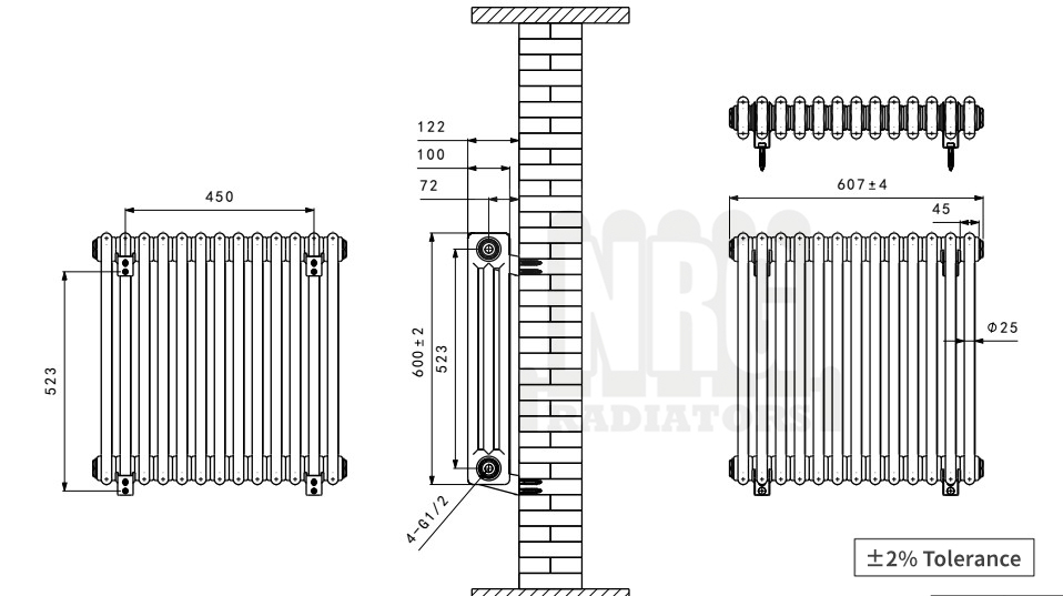 WarmeHaus Traditional Radiator 1500x290mm White Vertical 4 Column