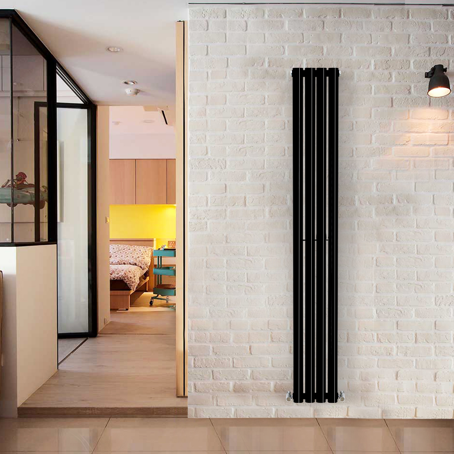 Modern Vertical Oval Column Designer Tall Upright Central Heating Radiator Black