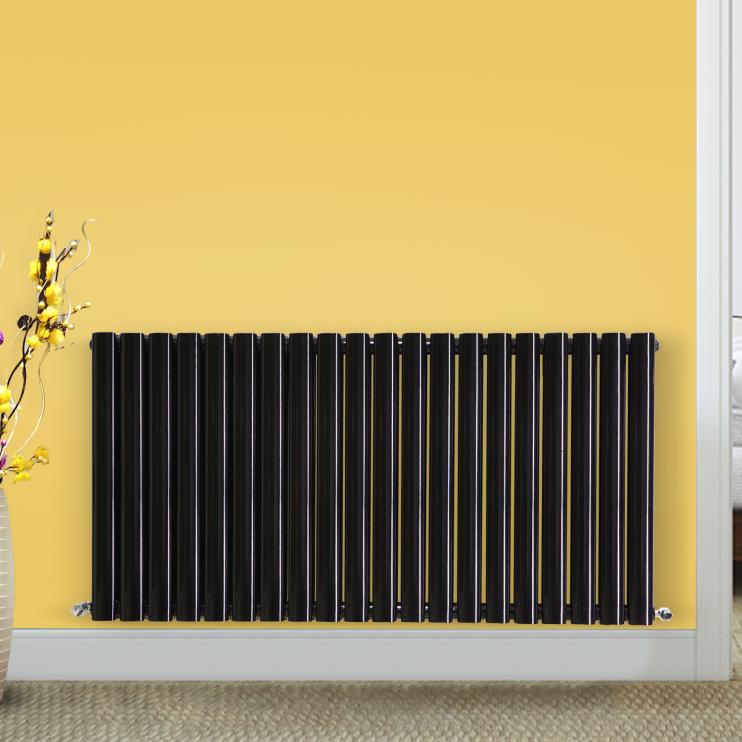 Designer Horizontal Radiator Oval Double Panel Central Heating Black ...