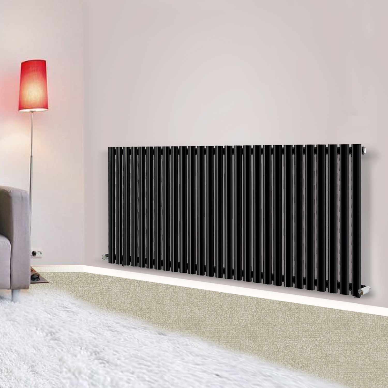 600x1593mm Horizontal Designer Oval Column Radiator Black Central