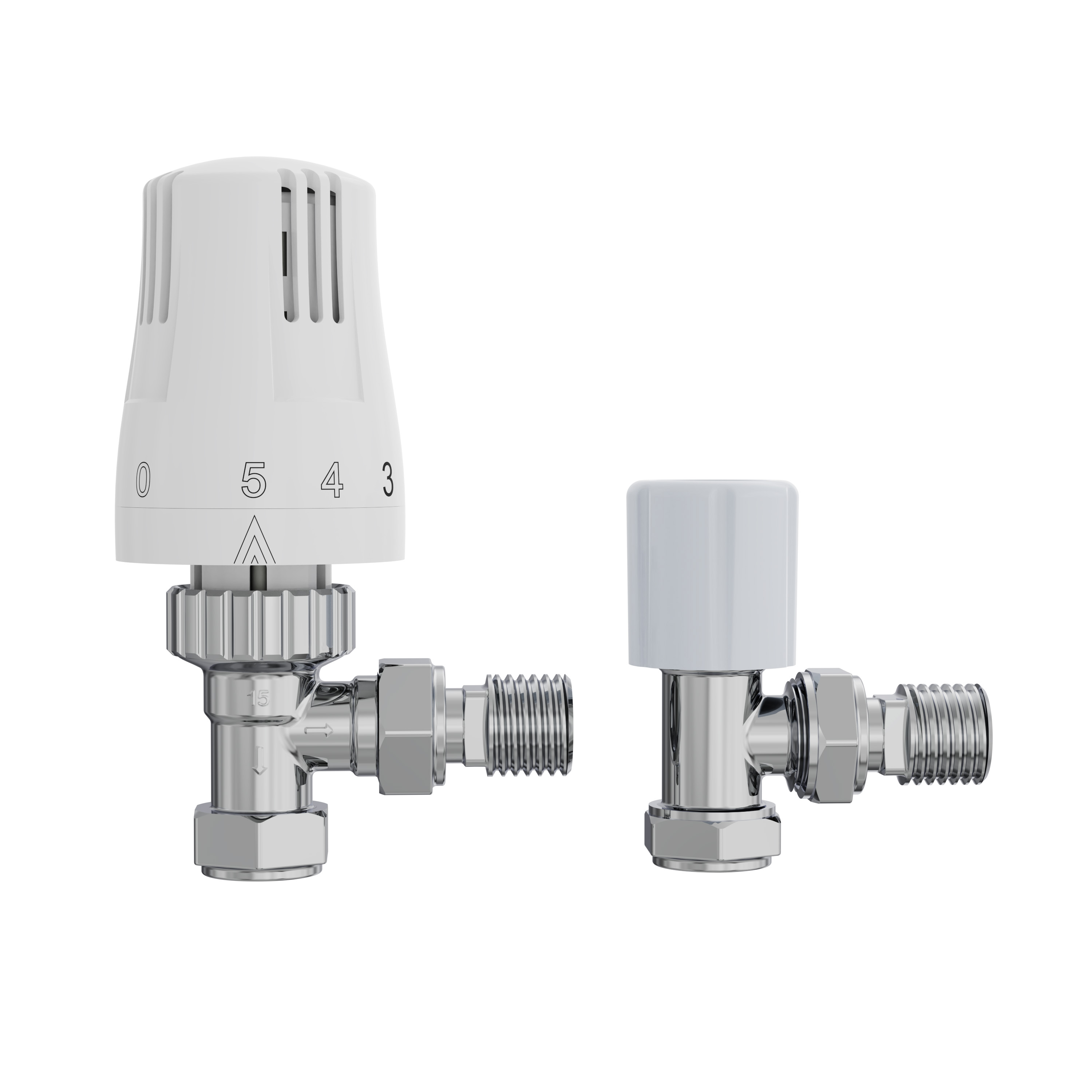 Thermostatic Radiator Valves TRV with Lockshield Angled 1/2" x 15mm One Pair New