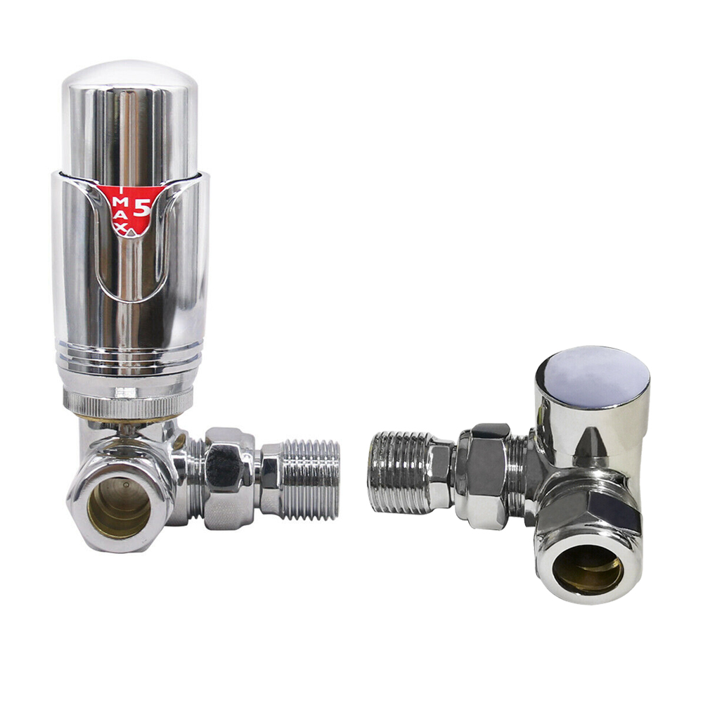 Thermostatic Trv Angled Corner Straight Lockshield Radiator Valves Set