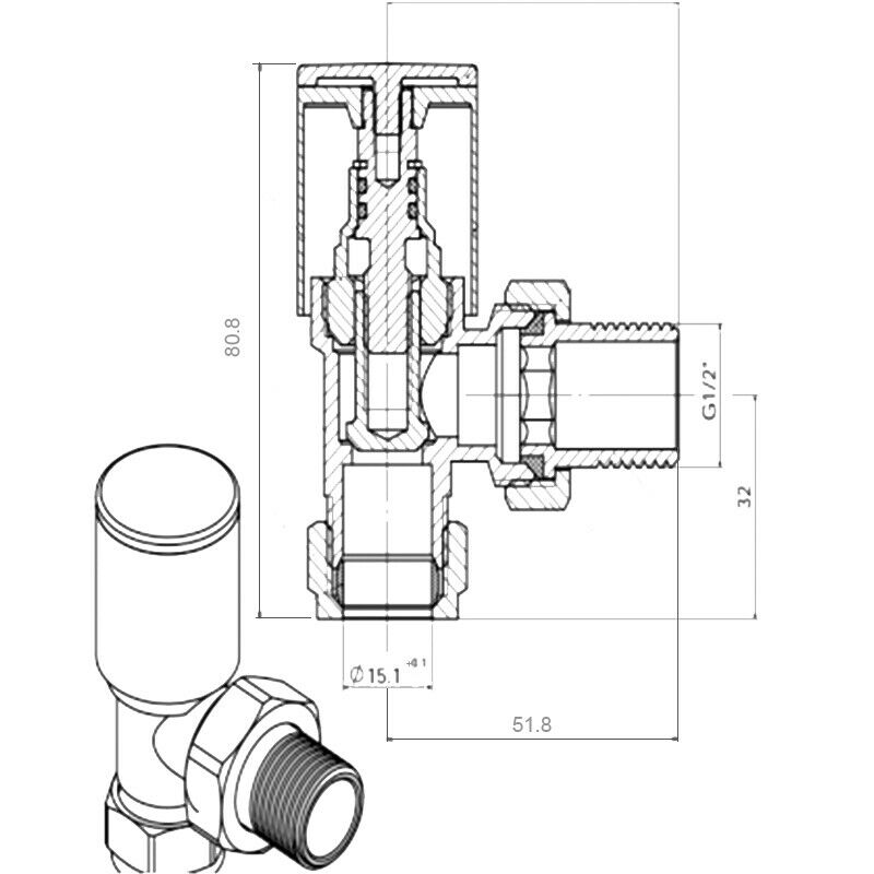 Thermostatic TRV Manual Radiator Heated Towel Rail Valve 15mm x 1/2