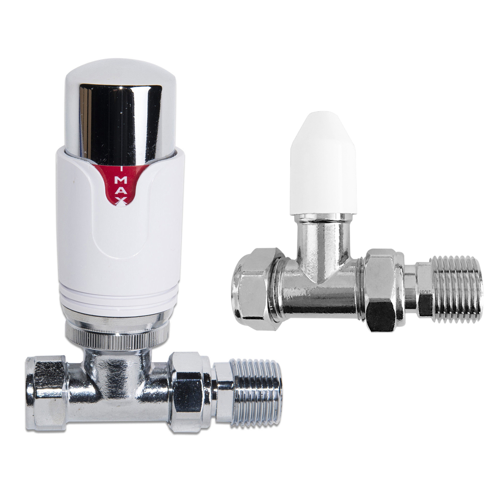 15mm Straight Thermostatic Manual Heated Towel Rail Radiator Valves