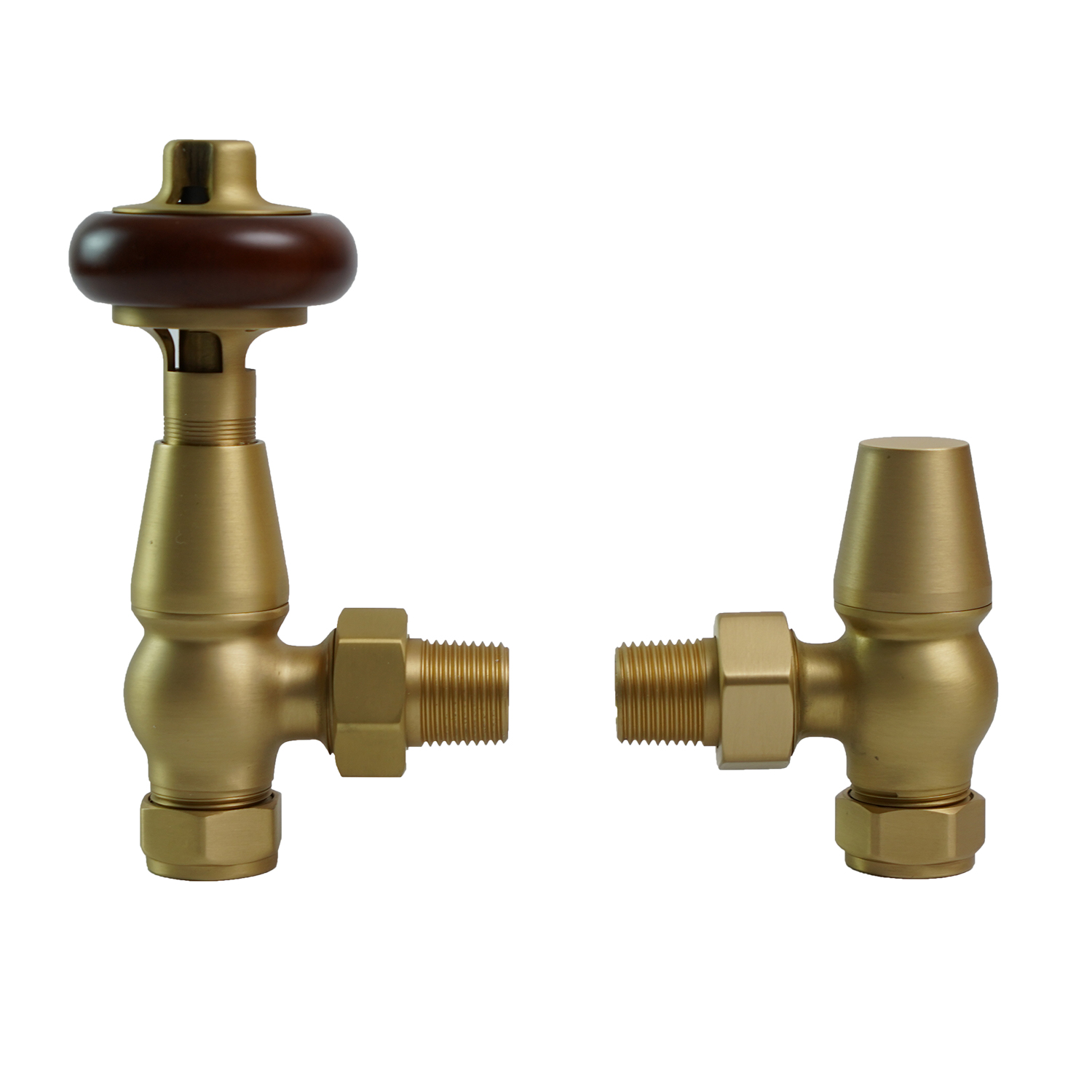Traditional Antique Design TRV Thermostatic Brass Angled Radiator Valves Pair