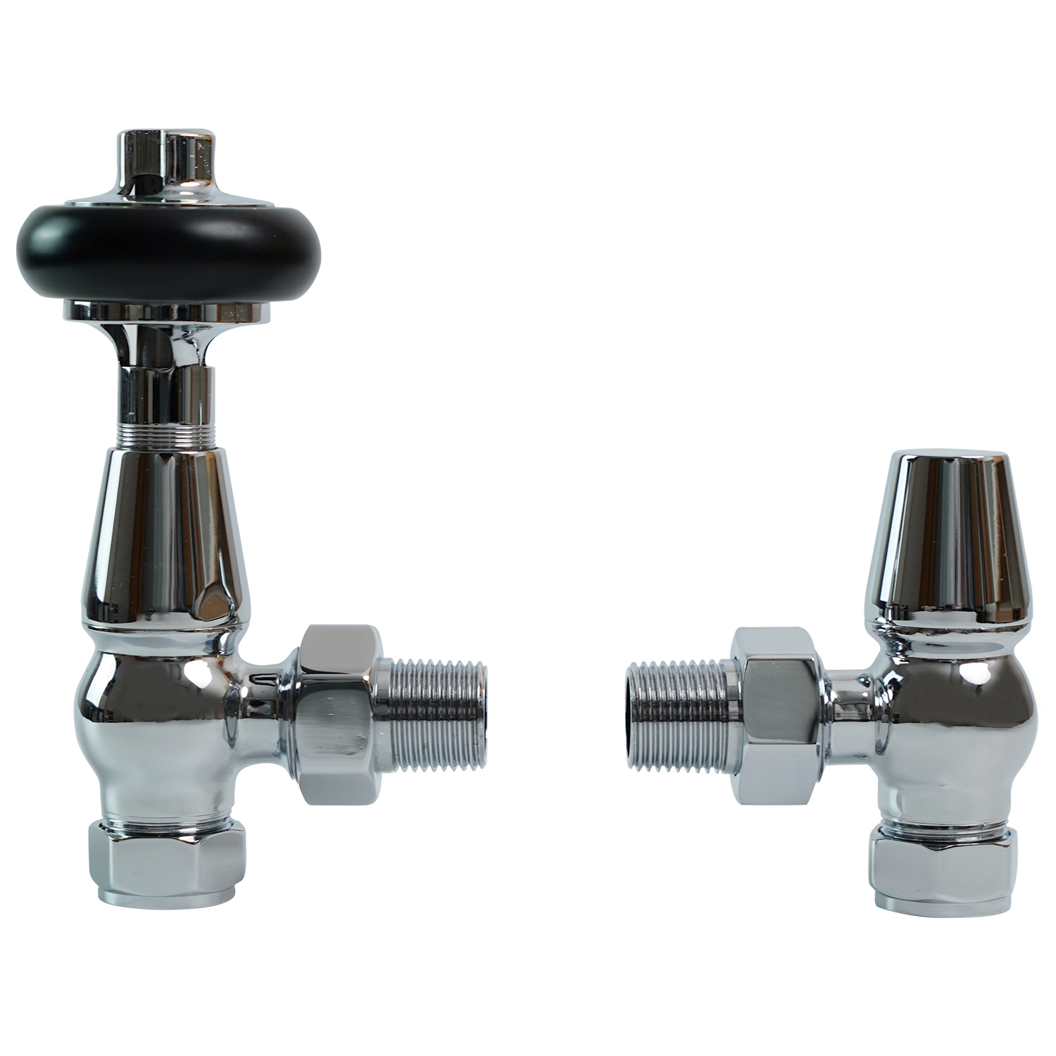 Traditional Antique Design TRV Thermostatic Brass Angled Radiator Valves Pair