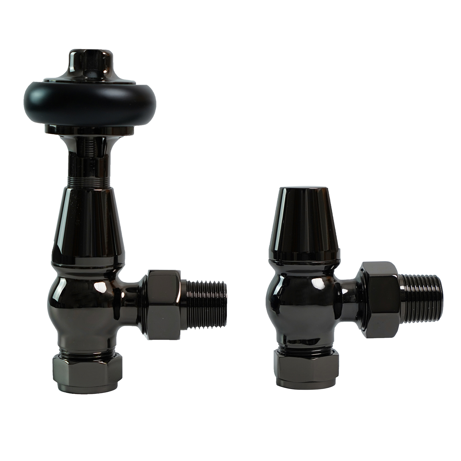 Traditional Antique Design TRV Thermostatic Brass Angled Radiator Valves Pair
