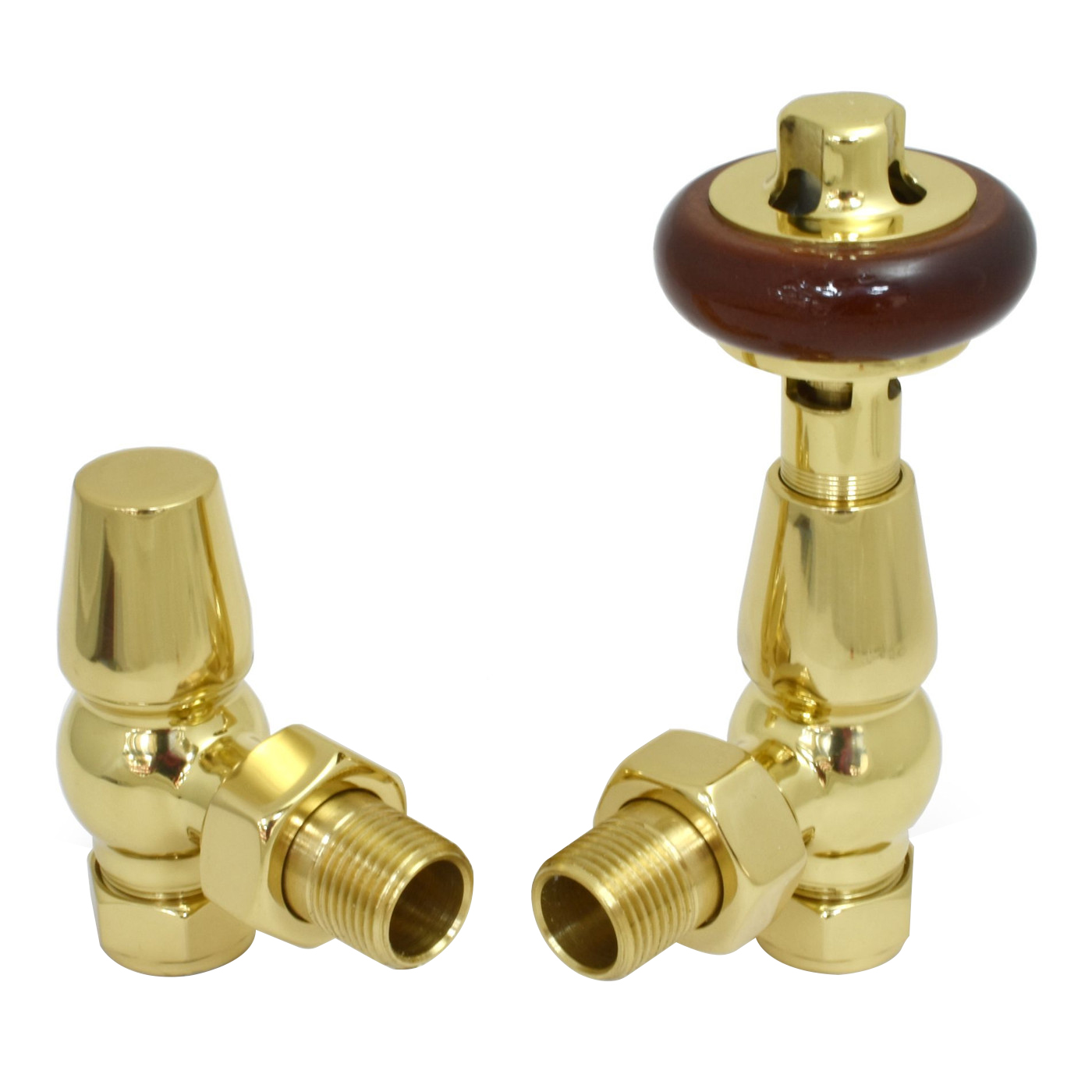 Traditional Antique Design TRV Thermostatic Brass Angled Radiator Valves Pair