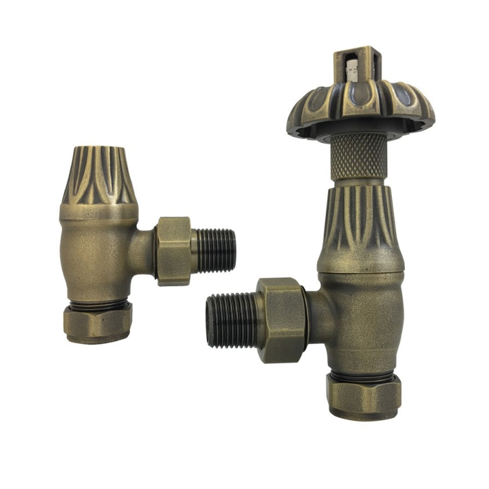 Traditional Thermostatic TRV Antique Design Angled Radiator Rad Valves Pair