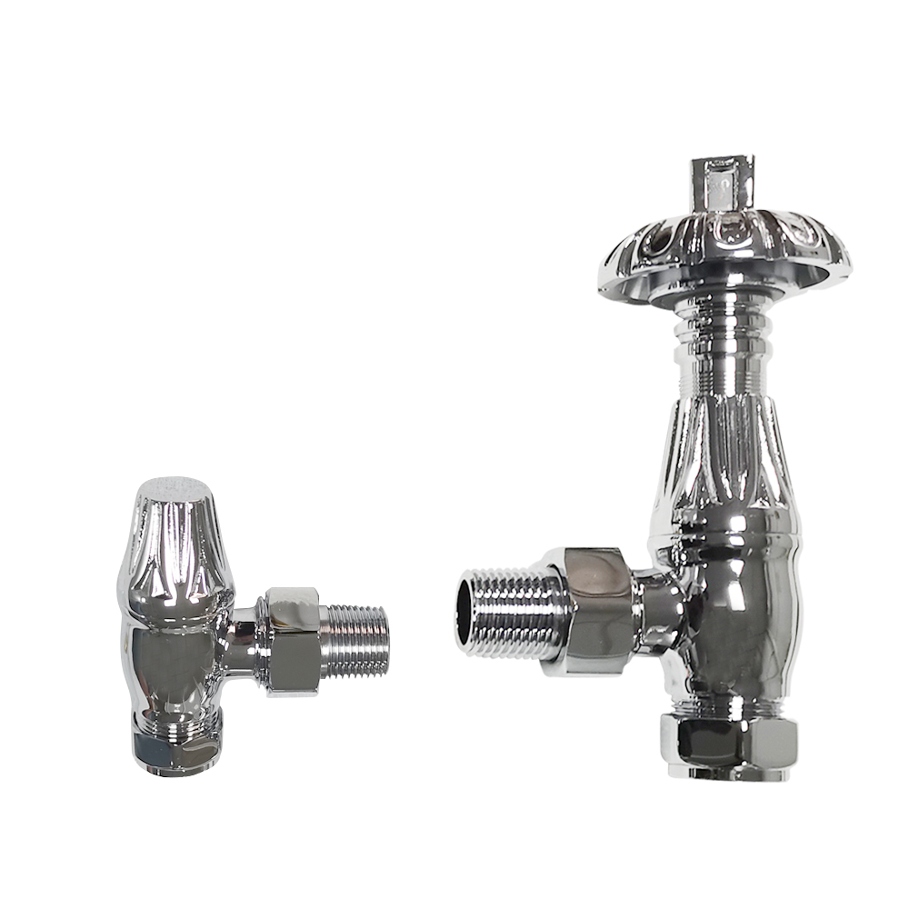 Traditional Thermostatic TRV Antique Design Angled Radiator Rad Valves Pair