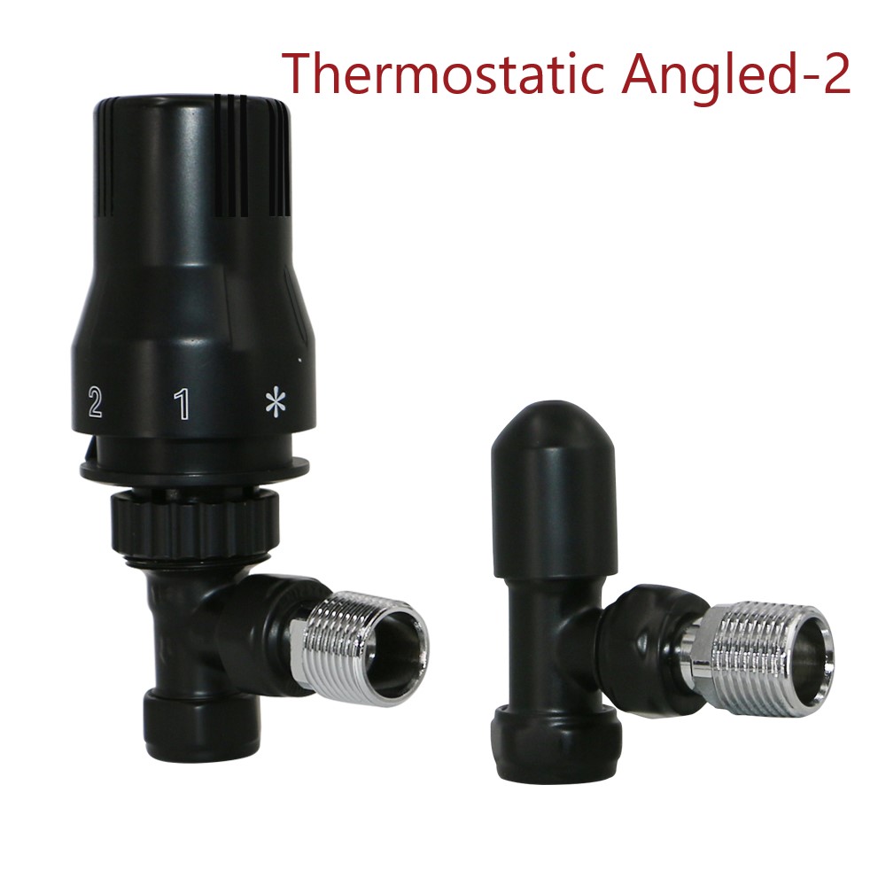 Straight Angled Thermostatic Manual Lockshiel Black Valve for Radiator One Pair