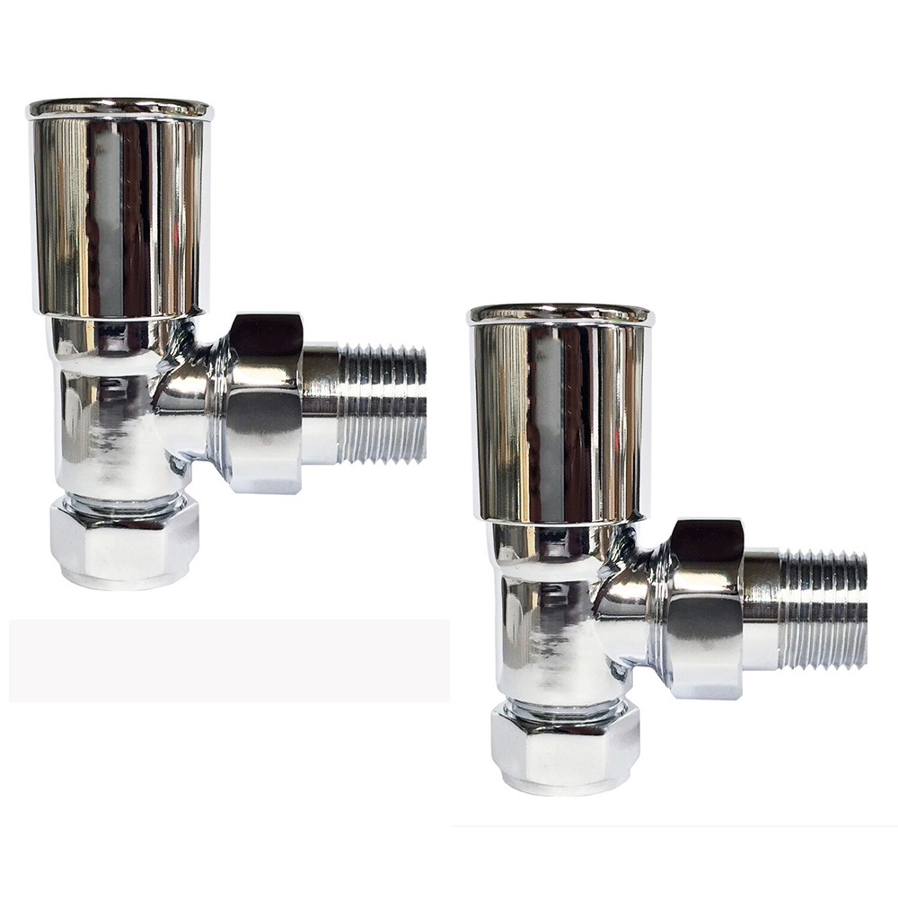 Chrome Angled Round Head Radiator Valves Towel Rail Valve 15mm x 1/2