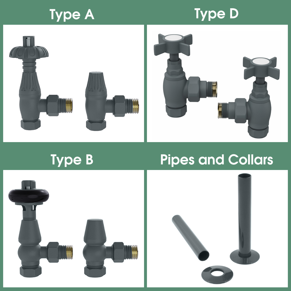 Traditional Thermostatic Manual Angled Radiator Valves Pipes and Collars Brass