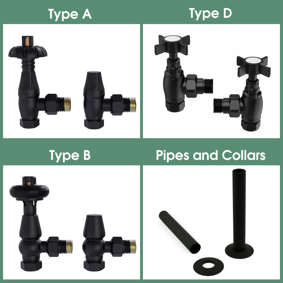 Traditional Thermostatic Manual Angled Radiator Valves Pipes and Collars Brass
