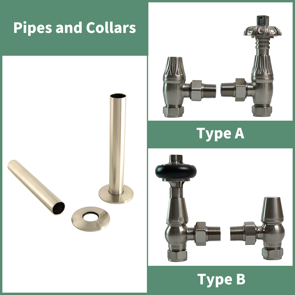 Traditional Thermostatic Manual Angled Radiator Valves Pipes and Collars Brass