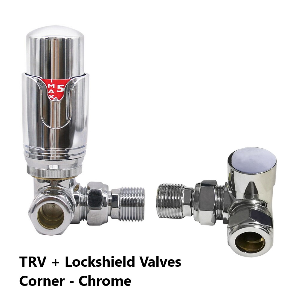 Thermostatic TRV Radiator Valves Set Angled/Corner/Straight Lockshield One Pair