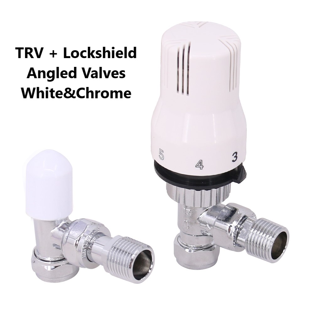 Thermostatic TRV Angled/Corner/Straight Lockshield Radiator Valves Set ...