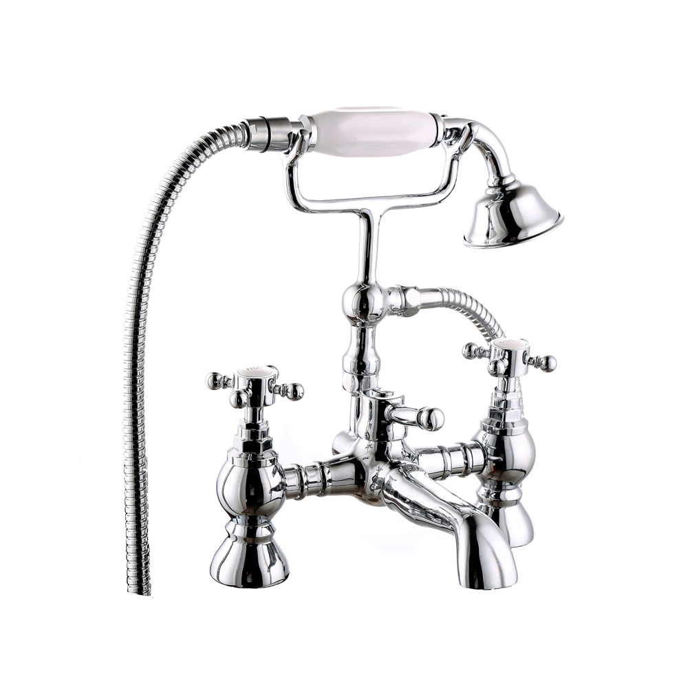 Bathroom Victorian Cross Head Twin Bath Basin Taps Shower Mixer Filler Chrome