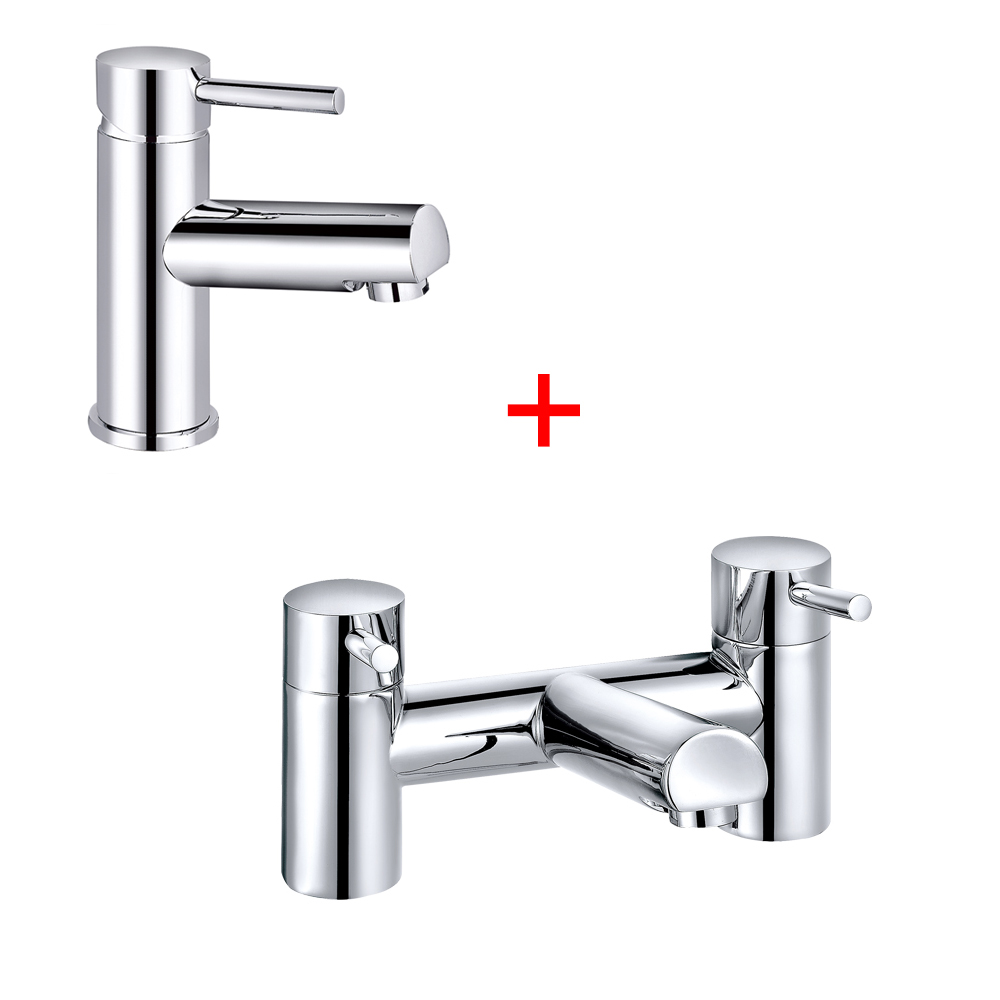 Modern Bathroom Sink Twin Taps Bath Filler Shower Basin Mini Mixer Chrome