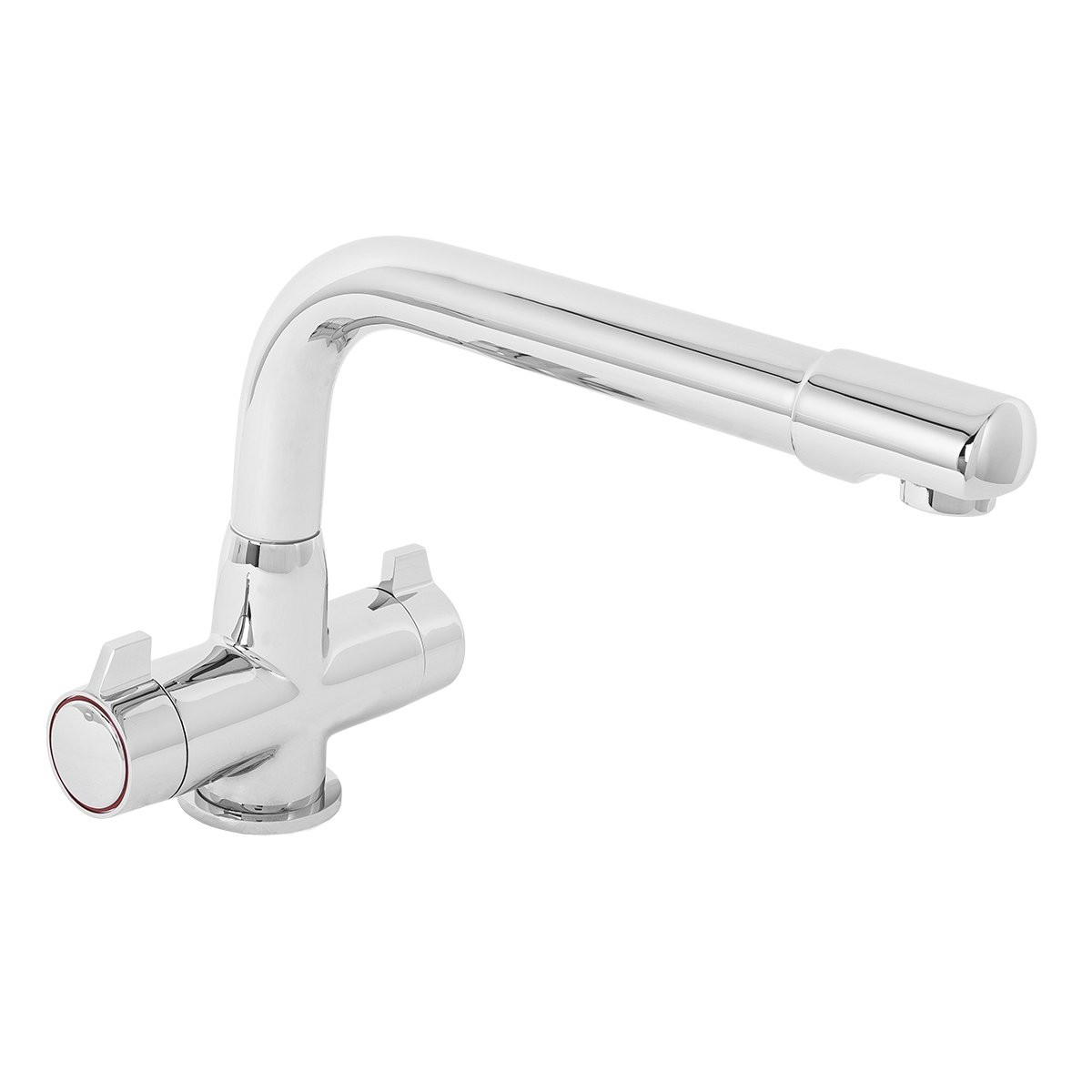 Mono Kitchen Sink Mixer Tap Twin Lever Swivel Spout Faucet Brass Chrome