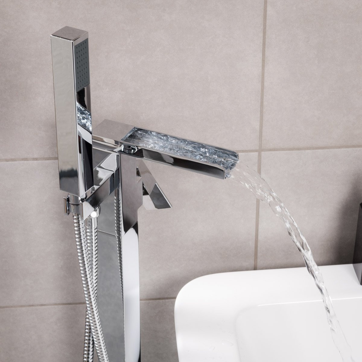 Waterfall Bathroom Taps Chrome Tall Basin Mixer Bath Filler Shower Deck