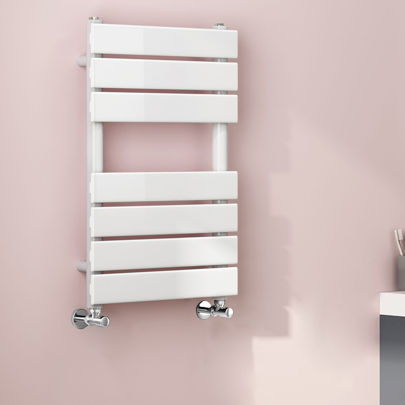 white flat panel heated towel rail