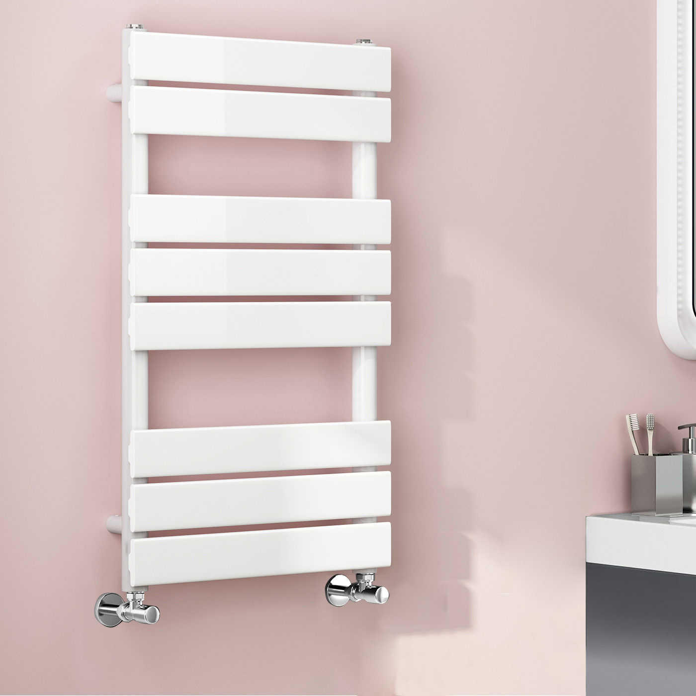 white flat panel heated towel rail