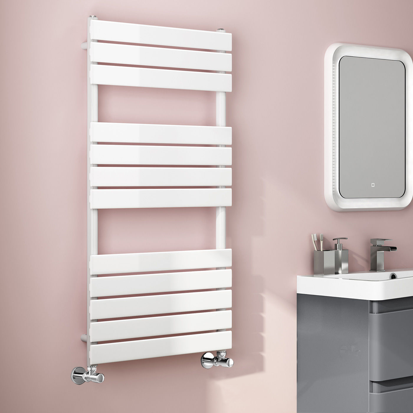 white flat panel heated towel rail