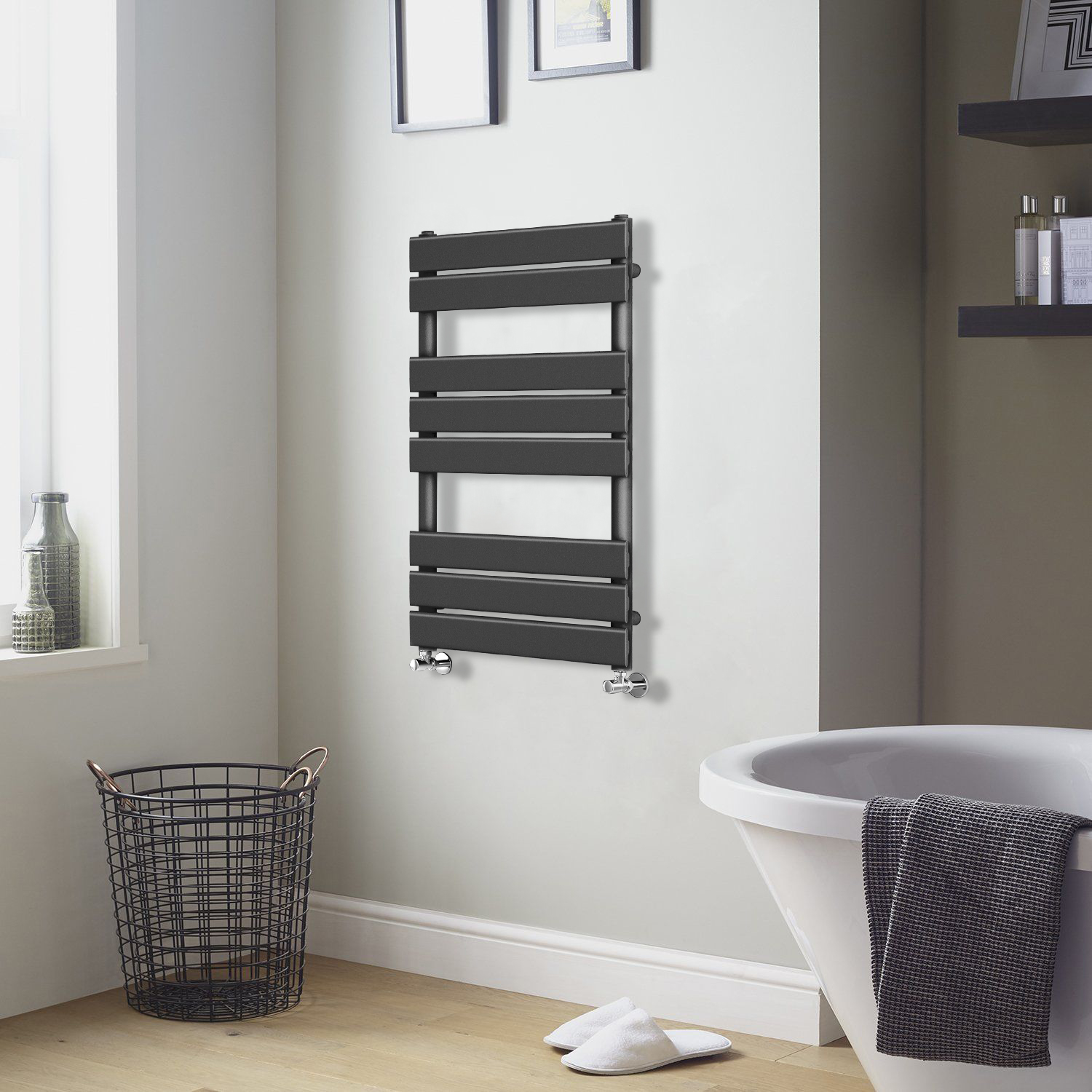 Anthracite Flat Panel Bathroom Towel Rail Radiator With Free Angled