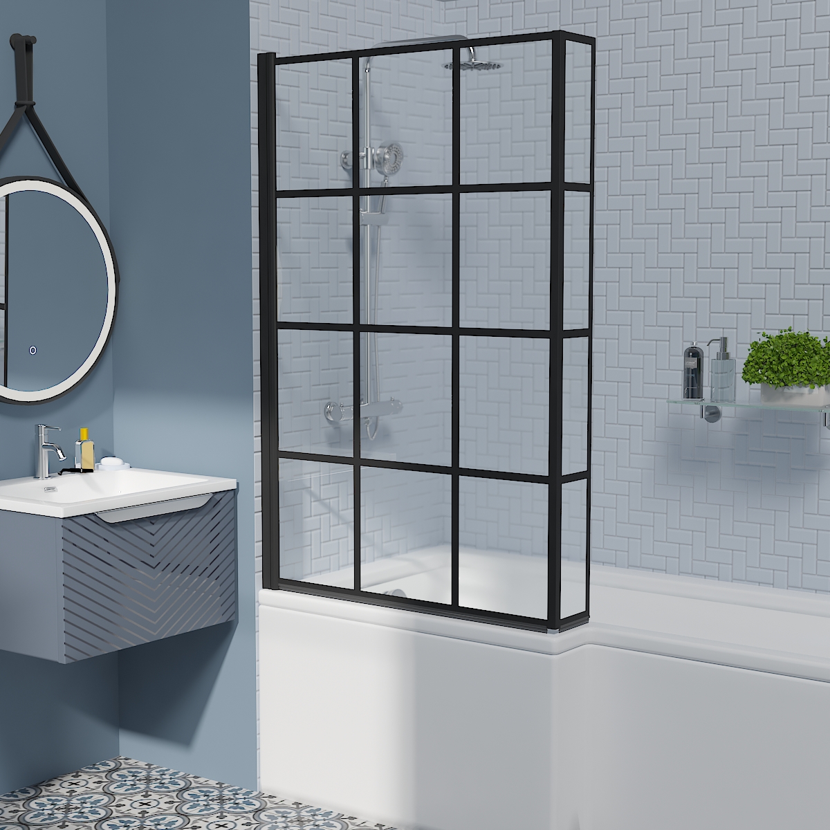 Pivot 4 Folding L Shape Hinged Bath Shower Screen P Shaped Glass Return Panel