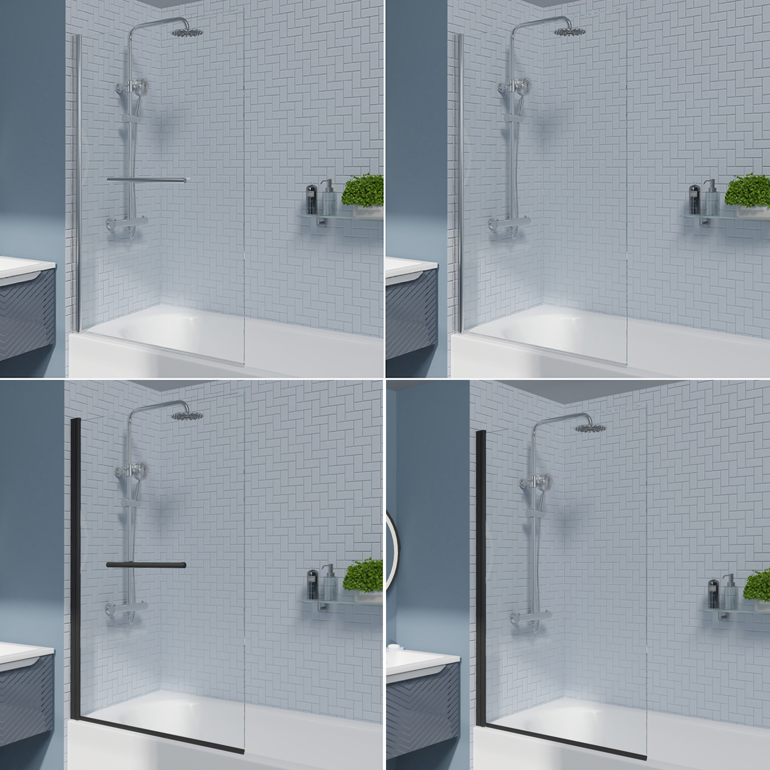 Pivot Bath Shower Screen Folding Square Grid Curved P L Shape Hinged Glass Panel
