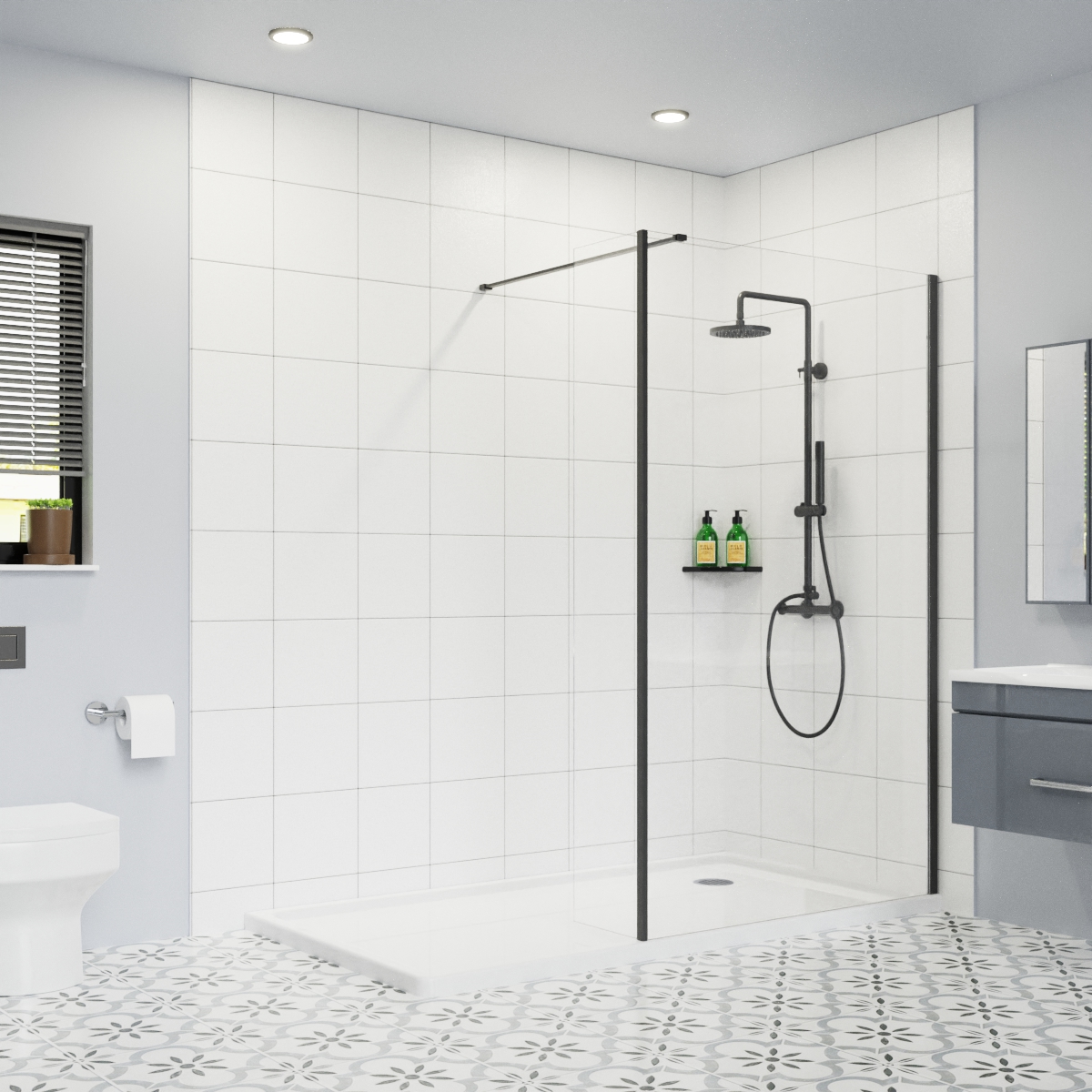 Black Wet Room Shower Enclosure Screen Flipper Panel Walk In Easy Clean Glass