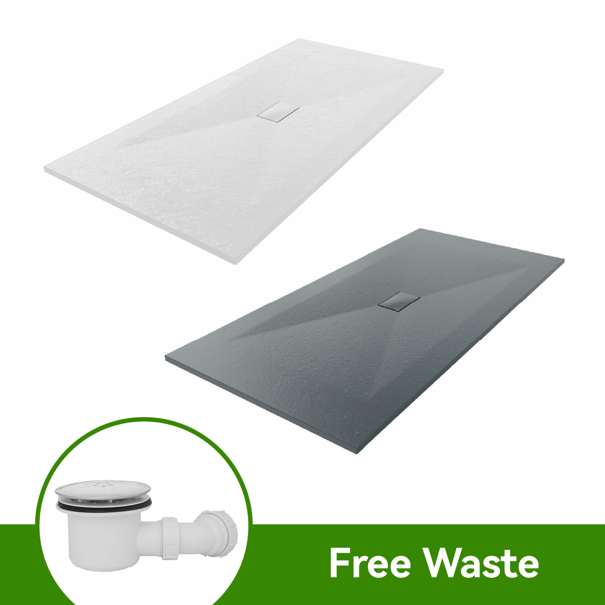 Slate Effect Shower Tray Square Quadrant Rectangle Enclosure Base w/ Free Waste
